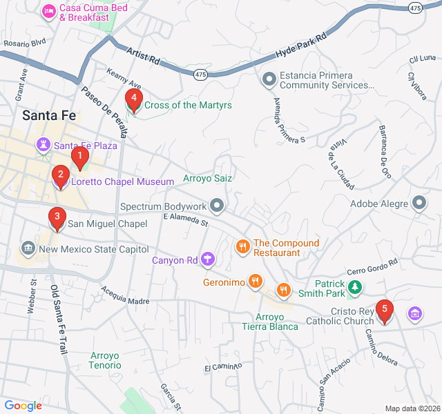 Route map for Sacred Path of the City of Holy Faith