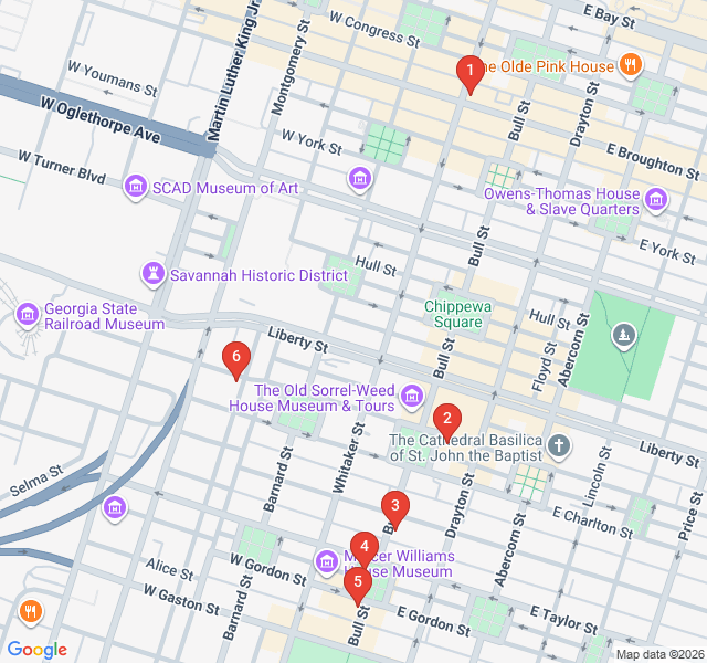 Route map for Antiques & Oddities: The Bull Street Corridor