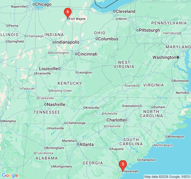 Route map for Colonial Roots & Revolutionary Spirits