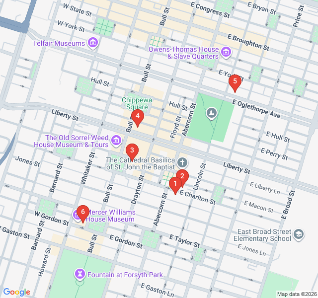 Route map for Literary Savannah: Bookish Landmarks