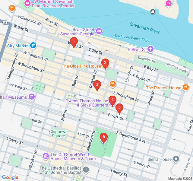 Route map for Midnight & Shadows: The Ghostly Lore of Savannah