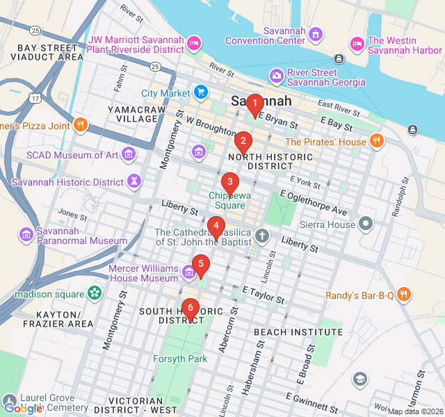 Route map for The Oglethorpe Plan: Savannah’s Iconic Squares