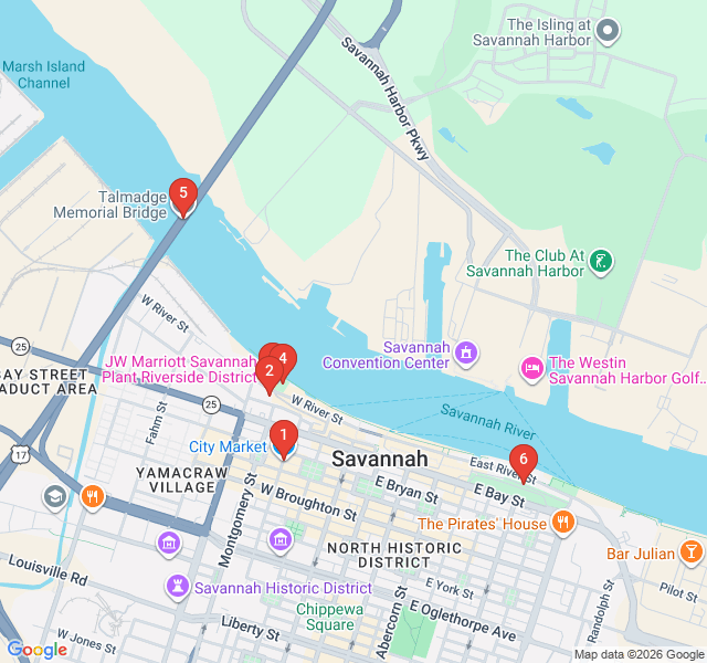 Route map for Savannah’s Golden Hour: Sunset & Skyline Views