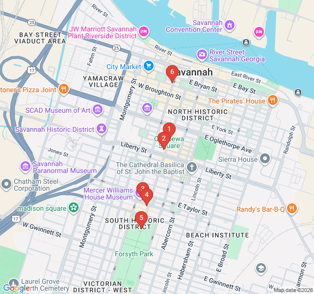 Route map for Savannah on Screen: Famous Film Locations
