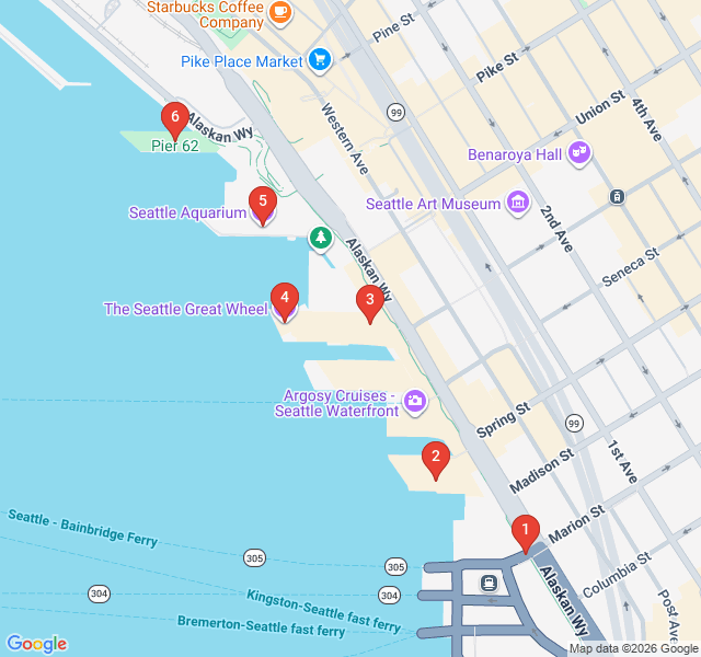 Route map for The Waterfront Promenade: Piers & Panoramas