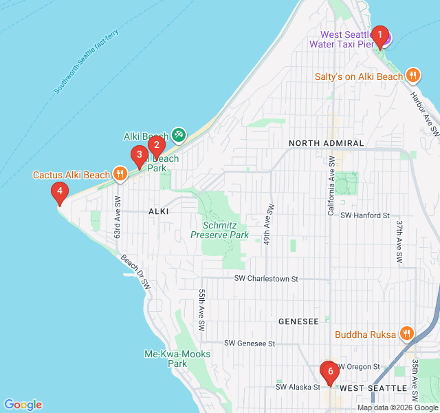 Route map for West Seattle Sunset: Alki Beach & Vintage Vibes