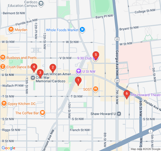 Route map for Black Broadway: U Street’s Jazz & Justice Heritage