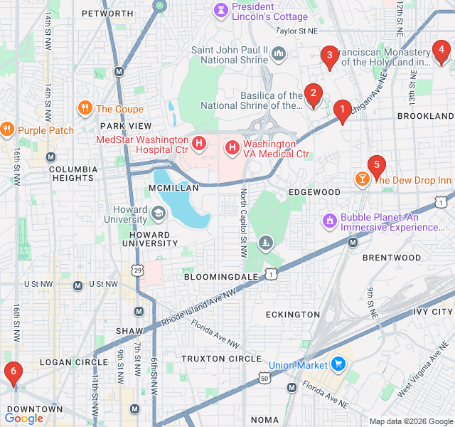 Route map for Brookland's Little Rome: Monasteries & Modern Art