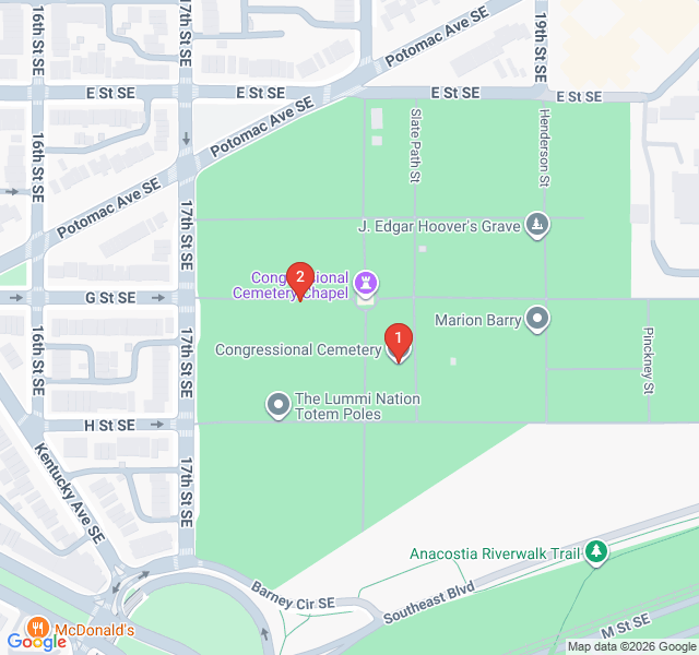 Route map for Congressional Cemetery: Stories of the Elite & Eccentric