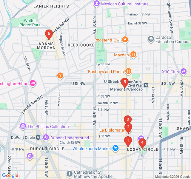 Route map for Logan Circle & 14th Street: Vintage Decor & Cafe Culture