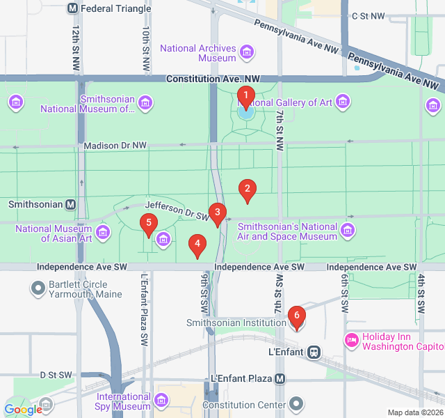 Route map for Smithsonian Castle & The Secret Gardens Route