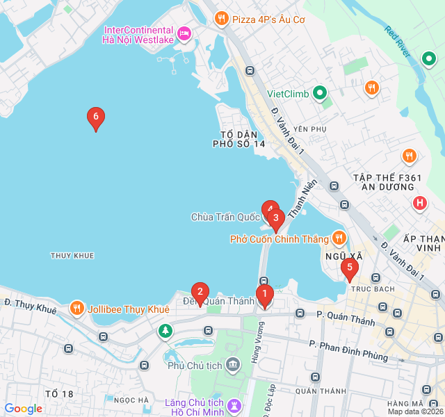 Route map for West Lake Serenity: Pagodas and Sunsets