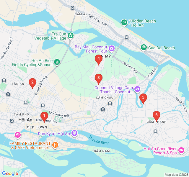 Route map for Cam Chau Greenways: Paddies & Pathways